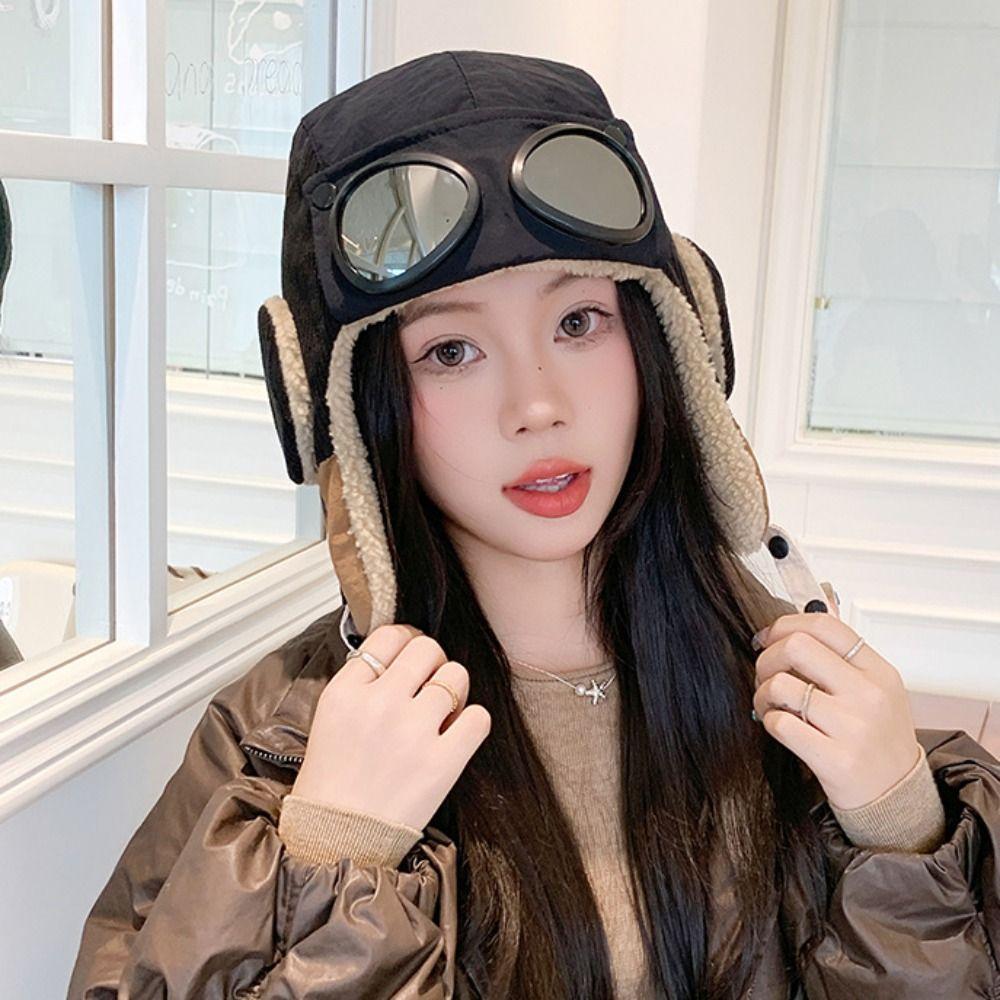 Windproof Warm Ski Hat Beanie Cycling Lei Feng Hat Fashion Winter Pilot Hat With Goggles Women/Men