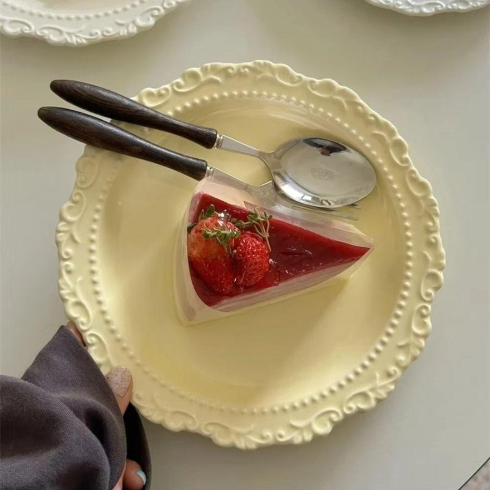 Embossed Design Ceramic Dessert Plate White/Yellow Color Western Dining Tableware Cafe Use