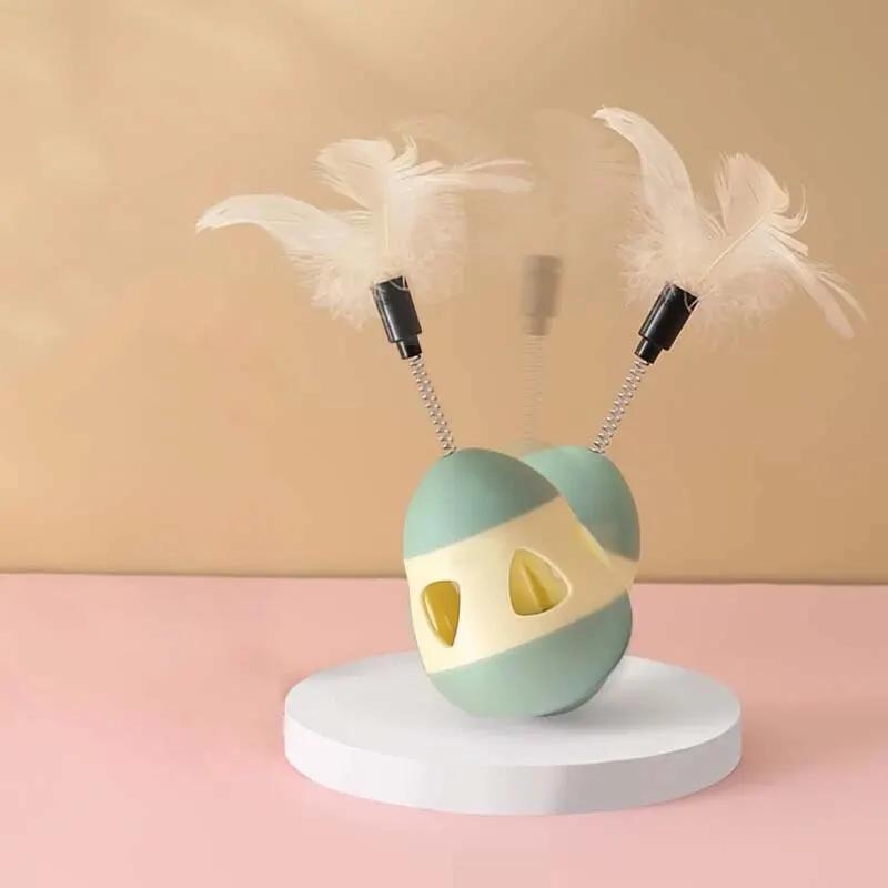 Интерактивная игрушка-неваляшка для кошек - текучий мячик с перьями, катящийся мячик от скуки и веселое развлечение для питомцев