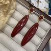 Autumn and Winter New Enamel Glaze Wine Red Slender Water Drop Earrings High-end Brass Gold-plated Earrings Temperament Ear Jewelry