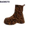 Леопардовые балетки на платформе женские ботильоны брендовая обувь 2025 тренд зима новые замшевые зимние ботинки челси мода повседневные женские ботинки