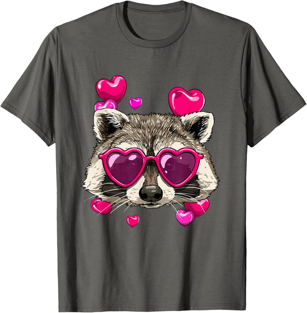 Raccoon With Heart Sunglasses Valentine Funny Trash Panda Graphic Tee for Men