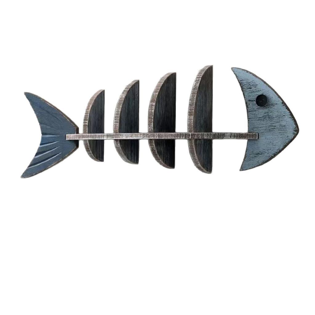 Nordic-Mediterranean Wooden Fish Skeleton Wall Shelf - Decorative Hanging Storage for Coastal Home Decor
