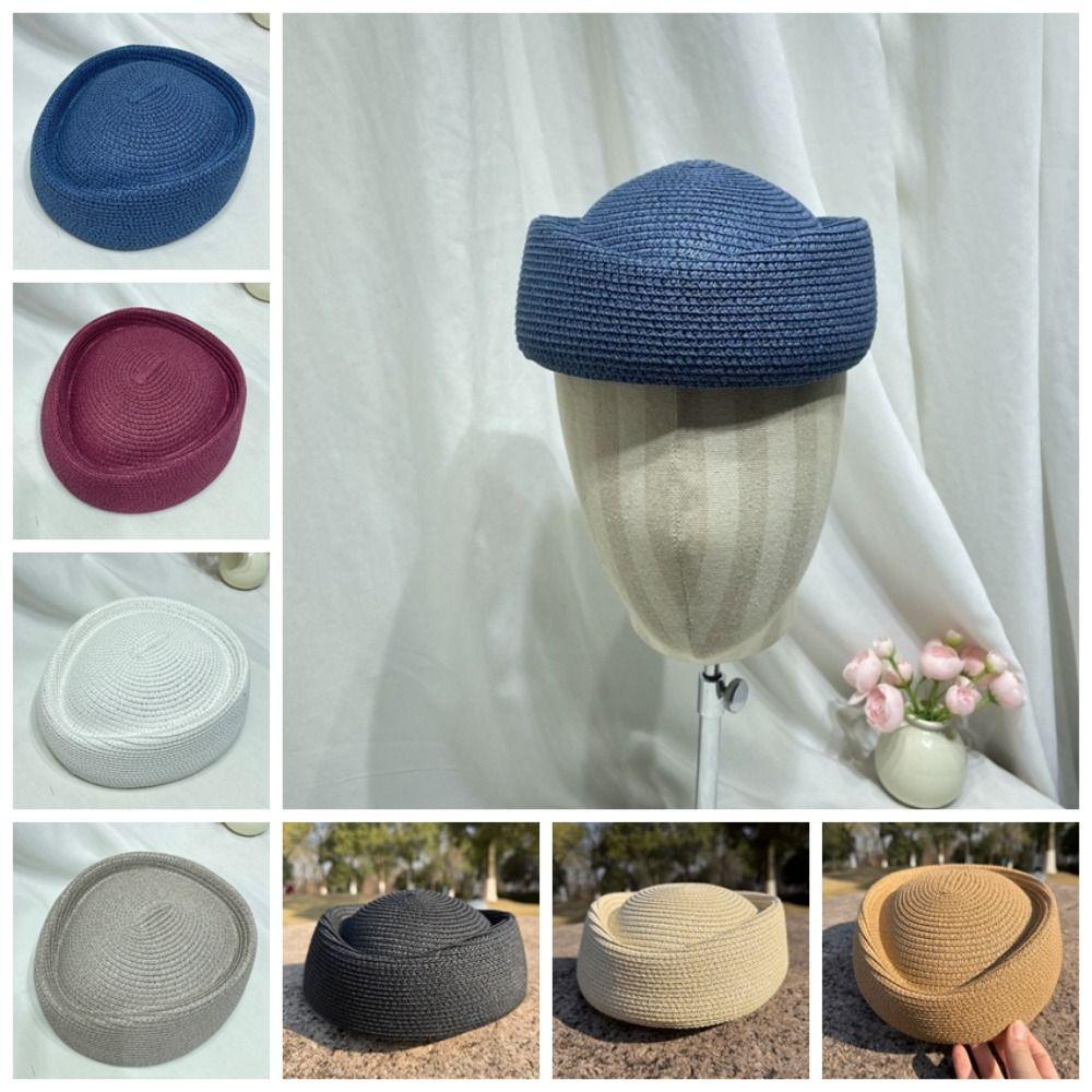 Elegant Flight Attendant Hat Teardrop Vintage Sun Hat Fashion Straw Beret Hat Cocktail Event