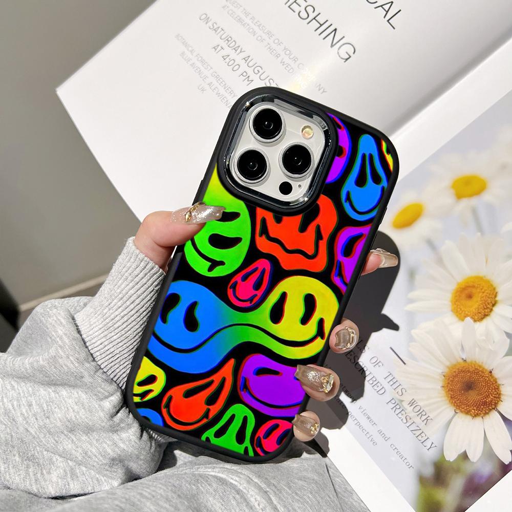 Чехлы для телефонов Ae88 Lovely Smiley Art для Samsung A13 A32 A53 A04e A54 S23 S24 Ultra Infinix Hot 40i Huawei P30 Pro, металлическая защитная задняя крышка для камеры