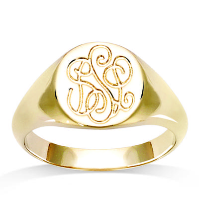 Кольцо с печаткой позолоченное 'Вензеля' золотое - 12x10 мм