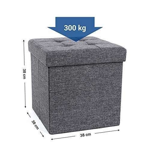 Foldable Storage Footrest Stool Ottoman and Linen Fabric Dark Gray 38 X 38 X 38 Cm