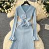 Korean Dresses Womens Outfits Long Sleeve Tunic Cropped Cardigan High Waist Bodycon Tunic  Fashion Knitted Women Dress