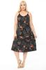 Women's Big Size Dress Black Lily Pattern Cotton Viscose Rope Strap Dress