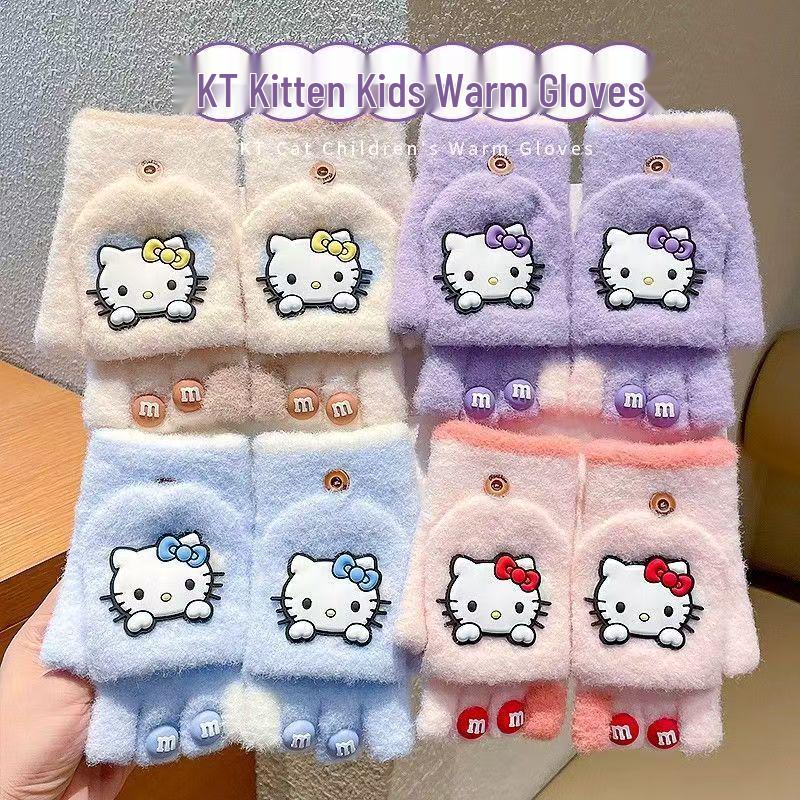 Ветрозащитные зимние перчатки Hello Kitty для мальчиков и девочек - Теплые, с пятью пальцами, для детей школьного возраста