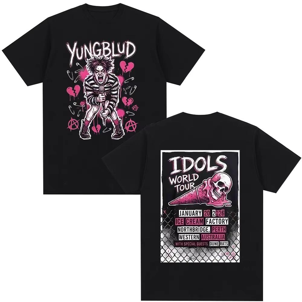Певец Yungblud IDOLS Мировой Тур 2026 Футболки Унисекс Одежда Мода Короткий Рукав Футболка Хлопок Повседневная Футболка Топы