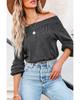 Gray Ribbed Knit Off-Shoulder Balloon Sleeve Top
