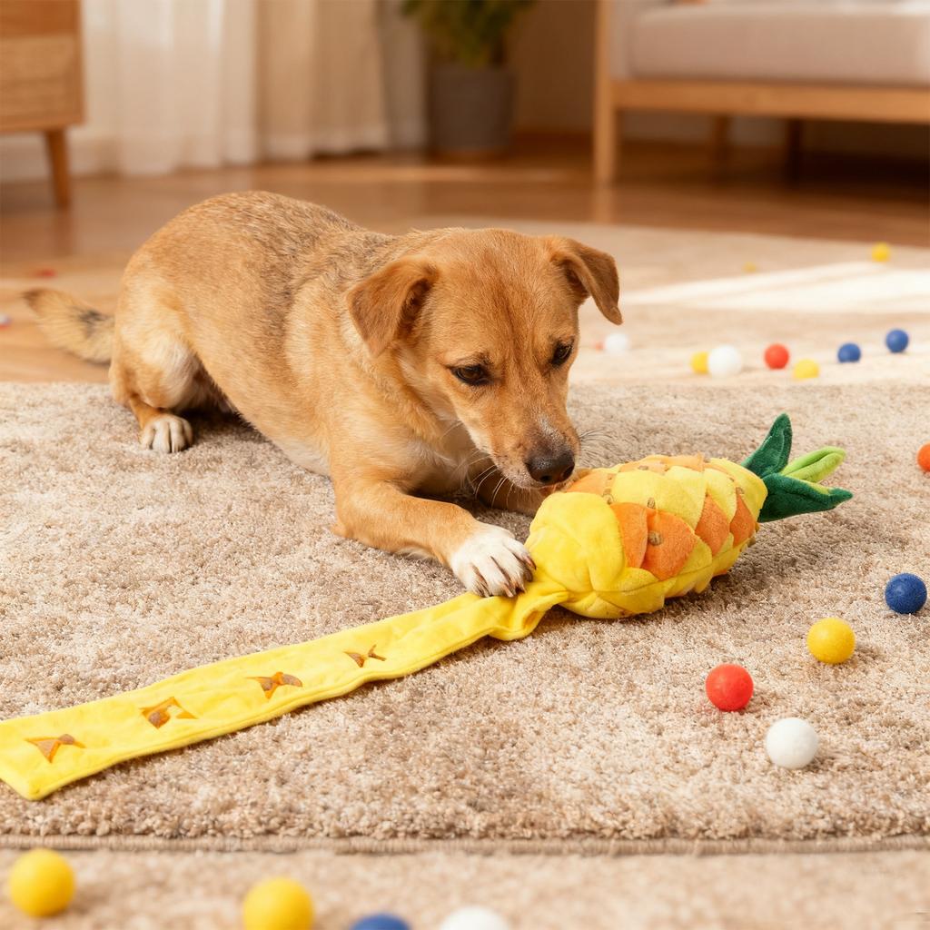 Hidden Food Pineapple Dragon Fruit Dog Enrichment Toy With Crinkling Paper, Sound, And Scent For Medium To Large Dogs To  Boredom
