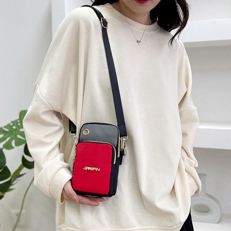 Yogodlns Нейлоновая сумка через плечо контрастного цвета для телефона, небольшая сумка через плечо с вертикальной молнией, кошелек-мессенджер, кошелек для монет, карточек