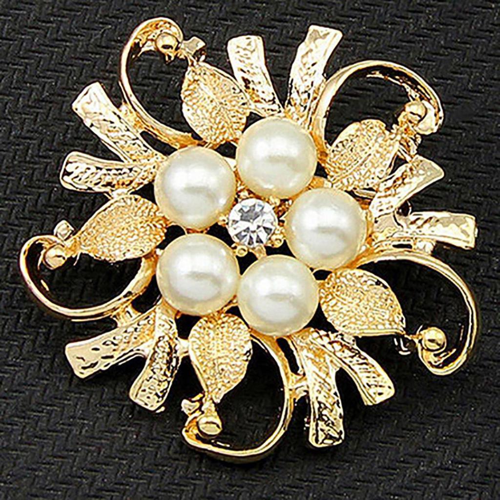 Flower Brooch Pin Rhinestone Crystal Faux Pearl Bouquet Bridal Wedding Jewelry