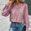Women's V-neck Top Pullover Leopard Print Shirt Long Sleeves