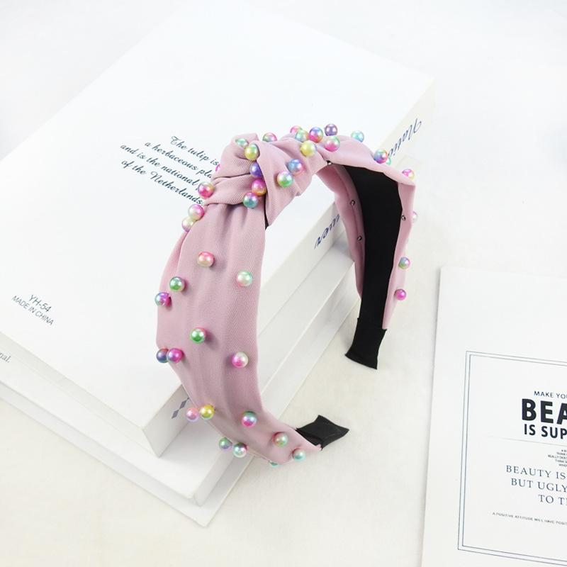 Весна и лето цветной жемчужный узел давление повязка на голову мода уличный снимок широкий край девушка тренд повязка на голову