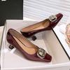 Французские туфли-лодочки с открытым верхом на среднем каблуке, женские, 2025, новая коллекция весна-осень, туфли на маленьком каблуке с квадратным носком, женские красные туфли на высоком каблуке-шпильке