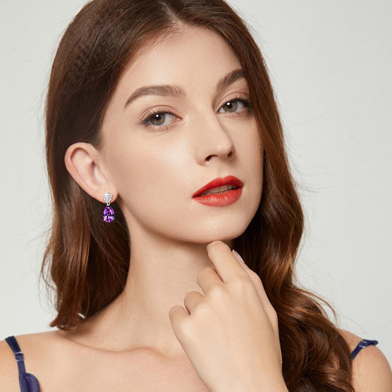Темперамент Форма Капли Воды Фиолетовый Циркон Роза Полностью Алмазная Групповая Набор Глубокий Фиолетовый Подвеска Серьги Женские 2026