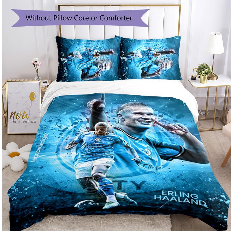 Erling Haaland Pattern Printed 3PCS Bedding Set Soft Skin-Friendly Washable Duvet Cover & Pillowcases Set All Season Bedroom