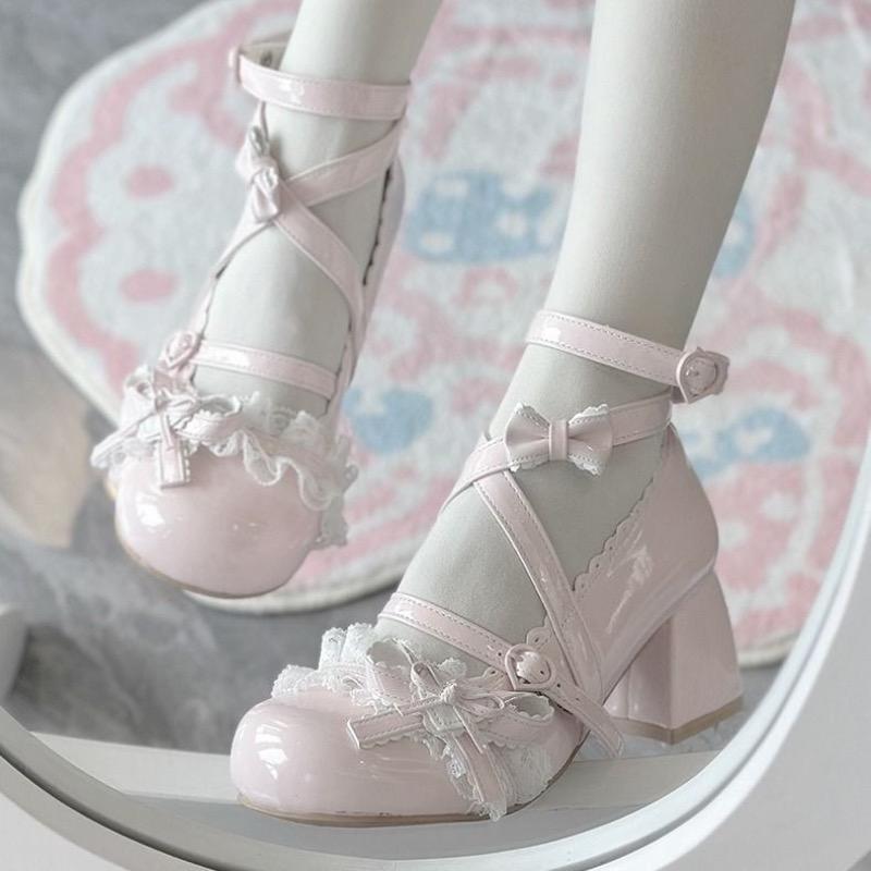 Women Lolita Shoes 2025New Mary Jane Shoes Cute Bow High Heels Luxury Princess Single Shoes Women's Leather Pumps Zapatos Mujer