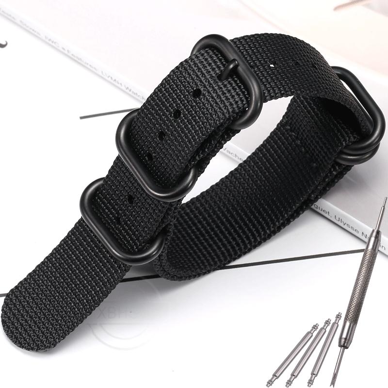 Nylon Strap 18mm 20mm 22mm 24mm Five-Ring Premium Weave Men Women Watch Band Bracelet Heavy Duty Stainless Steel Buckle