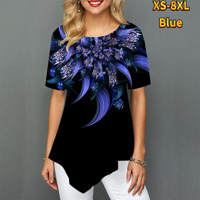 Женские футболки больших размеров с фейерверком и ожерельем с принтом, свободные повседневные топы, женская нерегулярная летняя одежда