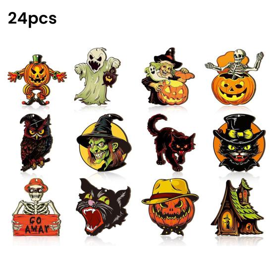 Halloween Wood Ornament for Tree Vintage Hanging Decoration Pumpkin Witch Black Cat Wooden Cutouts for Halloween Home Party Decor