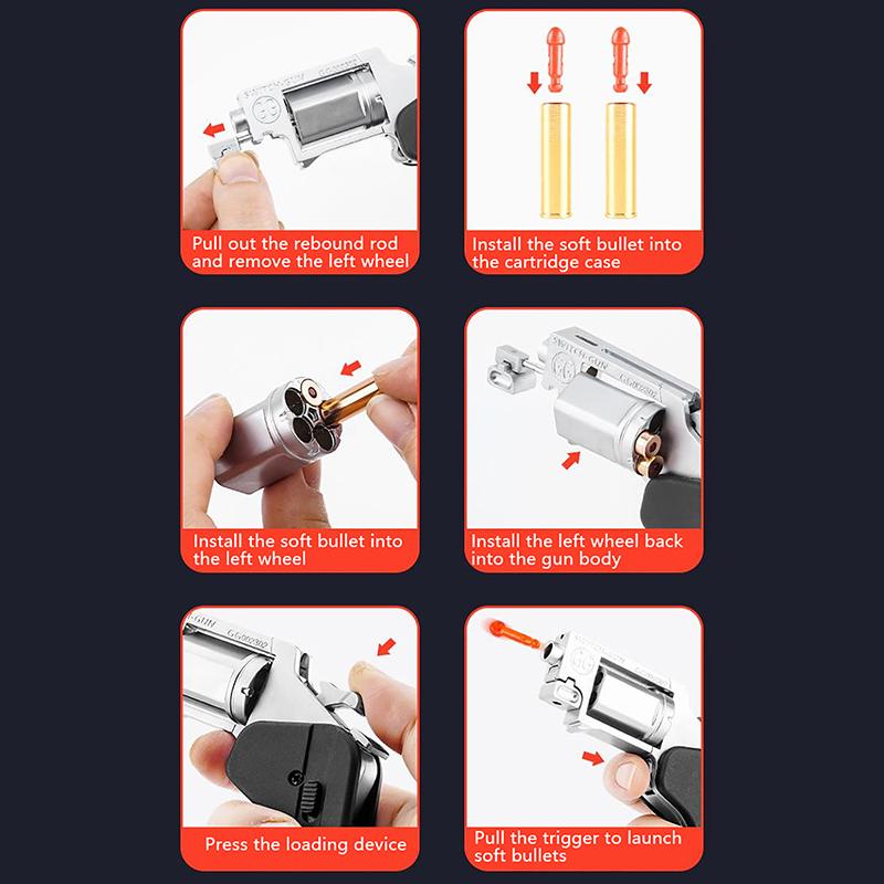 Toy Alloy Foldable Toy Gun Left Wheel Metal Model Gun Switch-Gun Folding Simulation Toy Soft Bullet Gun With Plastic Bullets