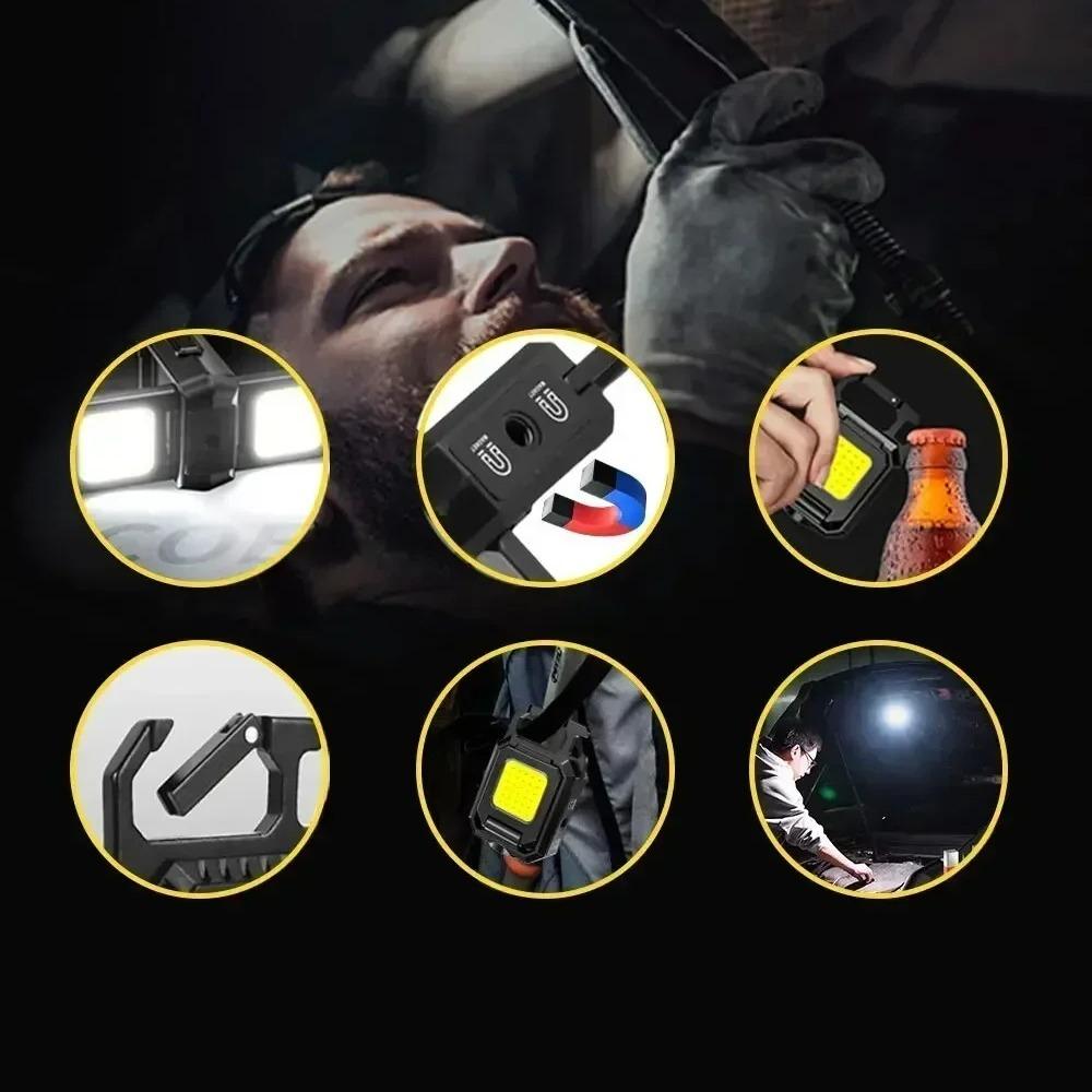 USB-перезаряжаемые COB рабочие фонари, мини-светодиодные ручные фонарики, водонепроницаемый брелок, аварийный фонарь для кемпинга на открытом воздухе