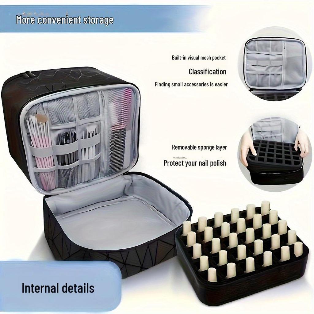 Dual-Layer Large-Capacity Cosmetic and Nail Polish Storage Bag