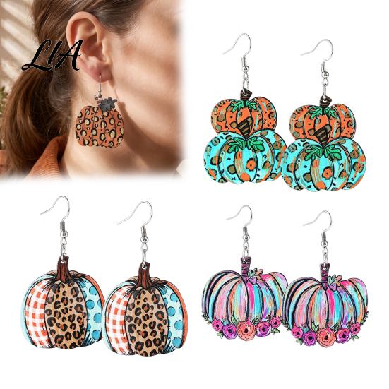 Cute Pumpkin Shape Jewelry 1 Pair Fall Earrings, Acrylic Leopard Print Dangle Drop Statement Thanksgiving Autumn Halloween for Women Daily Wear