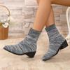 2024 Brand Shoes for Women Slip On Women's Boots Autumn Pointed Toe Mesh Mixed Colors Middle Tube Block Heels Fashion Boots