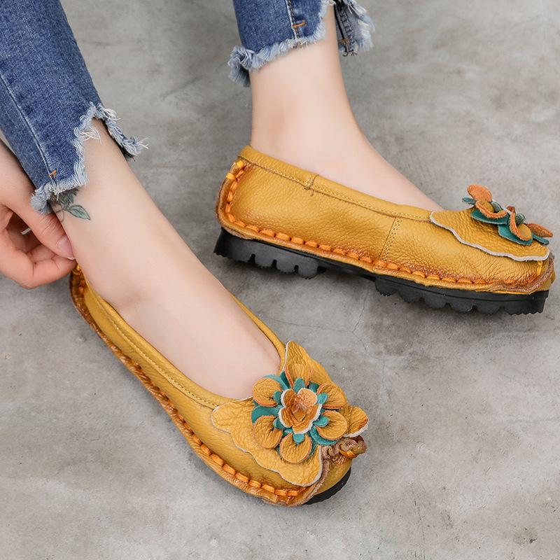 Retro Personality Ethnic Style Comfortable Soft Bottom Women's Shoes Soybean Shoes Shallow Mouth Handmade Breathable Non-slip Single Shoes Female