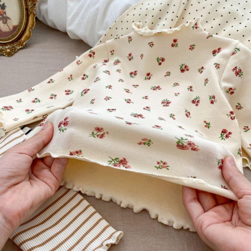 Топ с длинным рукавом для девочки, плиссированная хлопковая футболка с принтом, детский топ