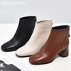 Ankle Boots Leather Winter Women Shoes Square Toe High Heels Designer Shoes 2025 Trend Classic Chunky Pumps Chelsea Botas Mujer