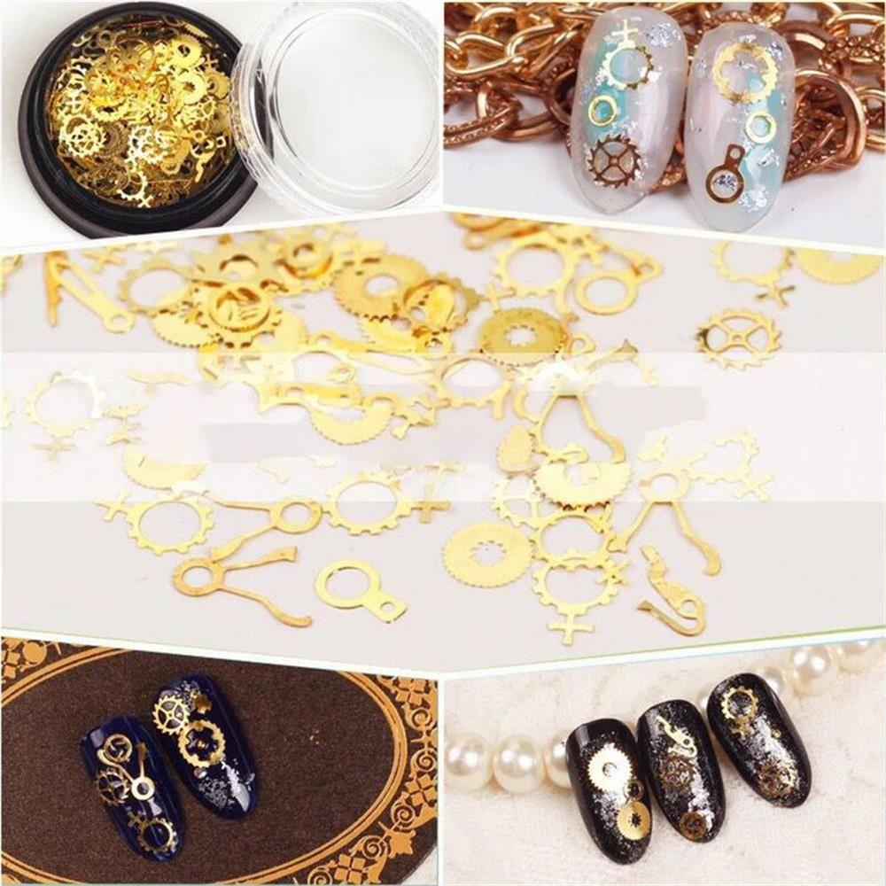 Punk DIY Tips Time Gear 3D Flakes Nail Sequins Manicure Decor Hollow Metallic