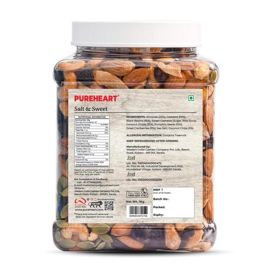 Pureheart Nutmix Salt & Sweet Dry Fruits (1 kg) Premium Salted Mix Nuts (Cashews, Almonds, Raisins, Cranberries) Delicious