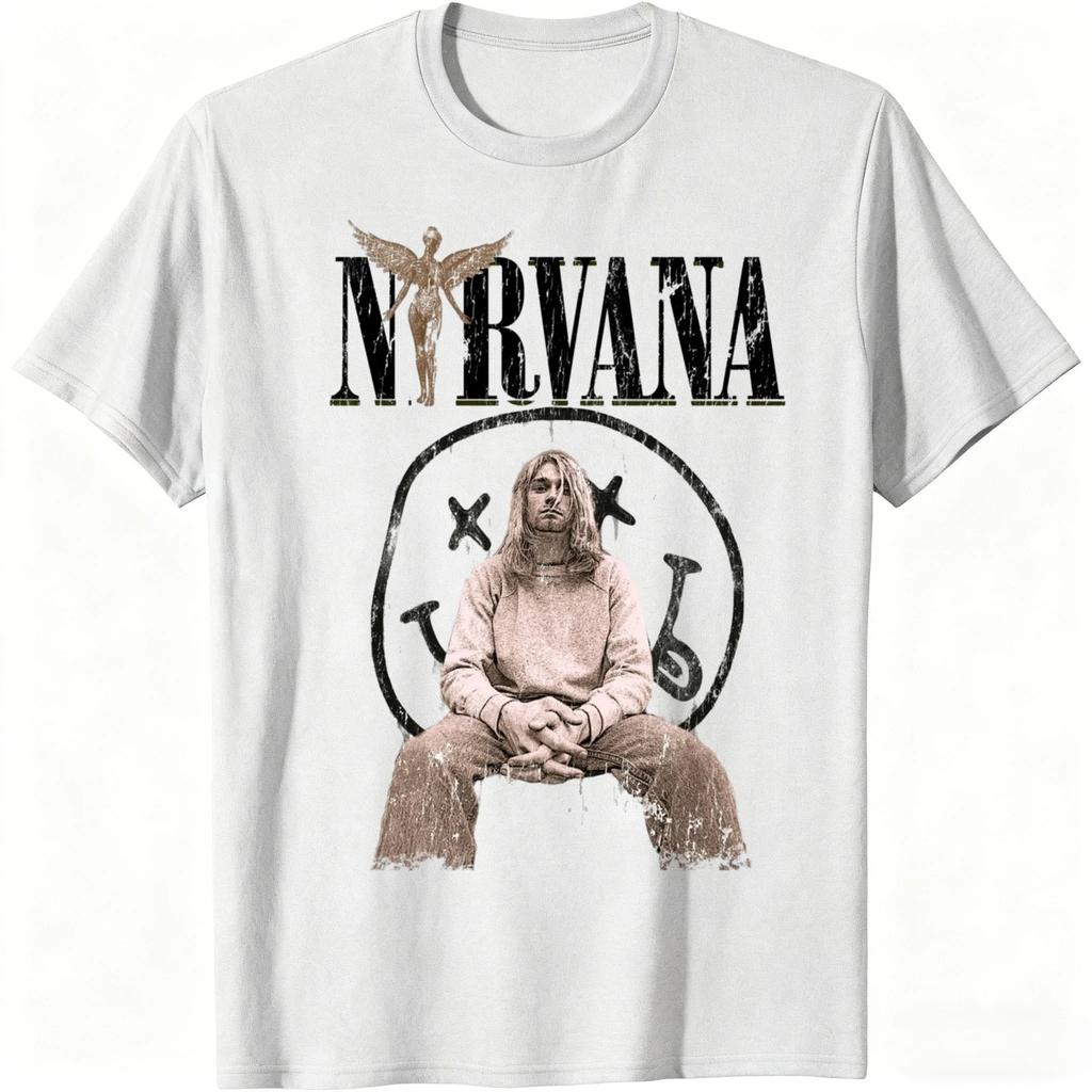 2026 Новая мужская и женская хлопковая футболка рок-группы Nirvana в стиле хип-хоп, мужская и женская, оверсайз, Y2K, повседневная, свободная, для улицы, на открытом воздухе