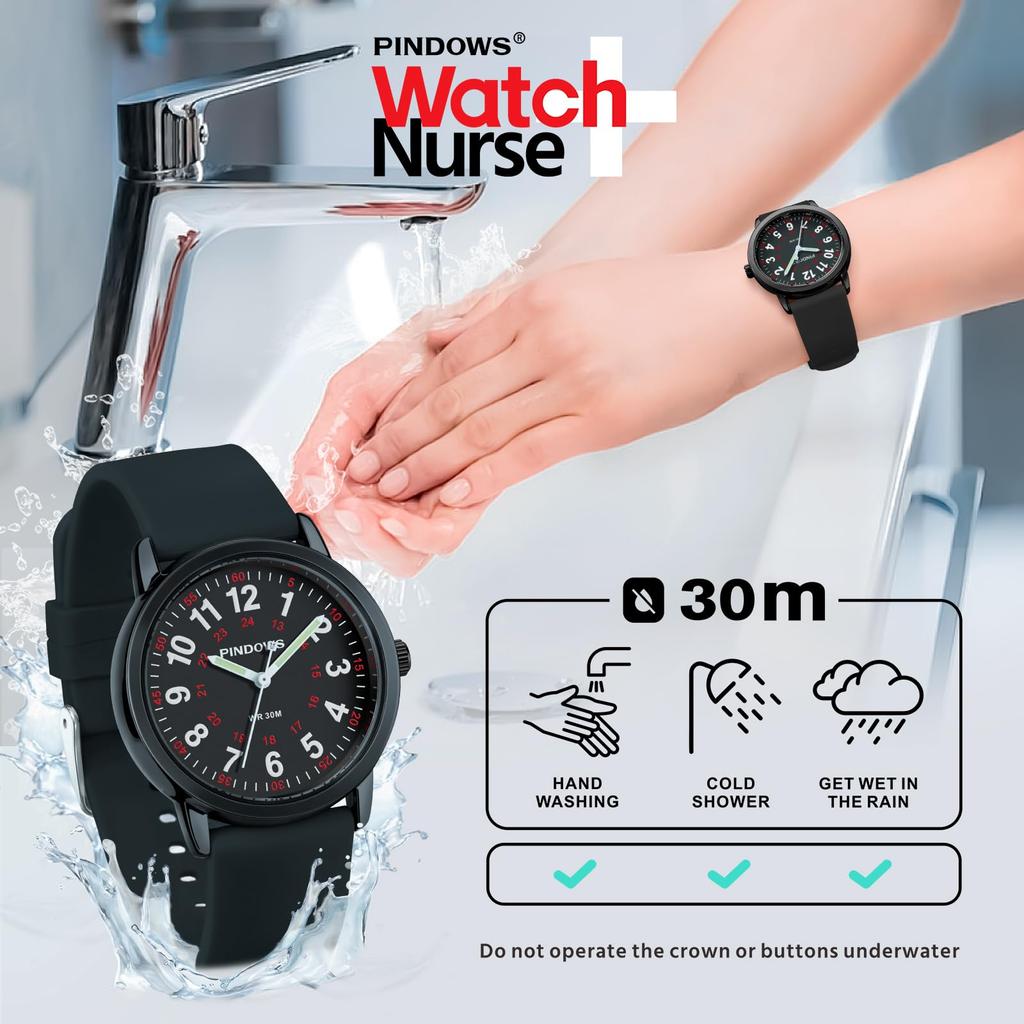 PINDOWS Unisex Analog Quartz Watch for 30m Water Military Time Luminous Dial for Easy Visibility Women's Watch, Students, Resistant, Display,