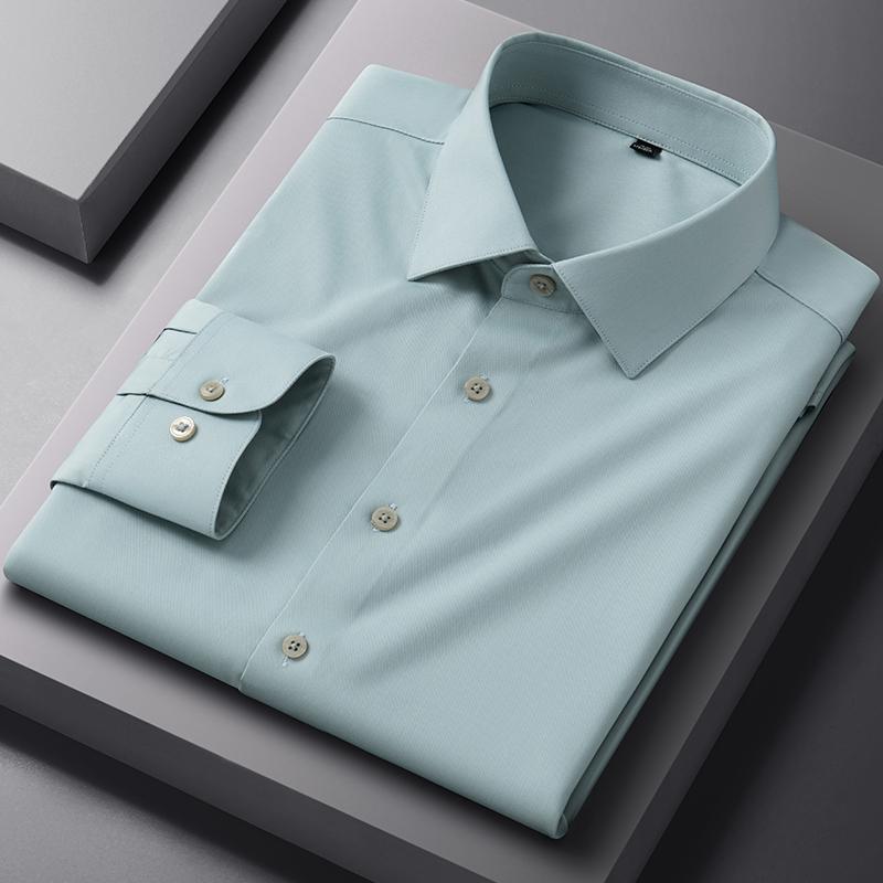 Мужские рубашки с длинным рукавом однотонные из бамбукового волокна приталенные формальные однотонные для работы топы мягкая офисная одежда