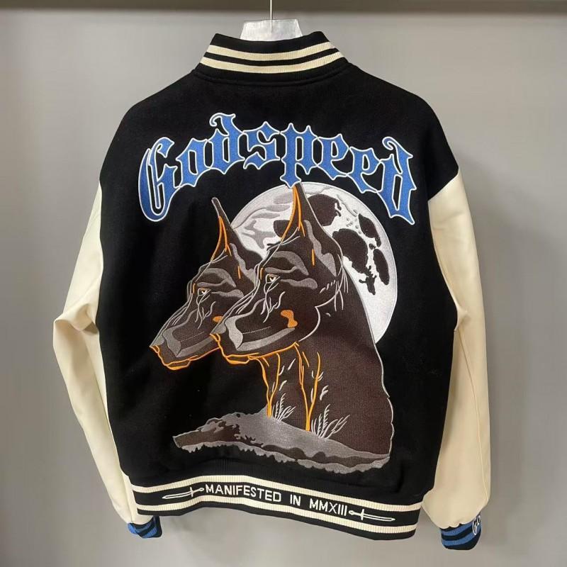 ODSPEED Heavy Embroidered Patchwork Jacket Vintage Loose Baseball Coat Men