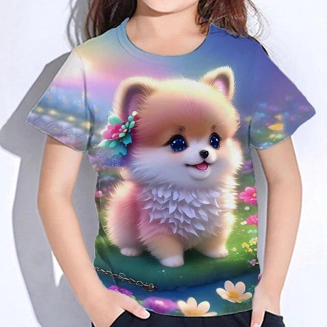 Cute Furry T-shirts Girl 3d Print Animals Kids Tops Autumn Korean Children's Clothing Child Tee Shirt Fashion 23 Style
