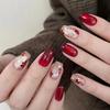 24 шт. Красные Цветочные Накладные Ногти, Блестящие Красные Накладные Ногти, Короткие Квадратные Накладные Ногти с Блестящим Узором из Листьев