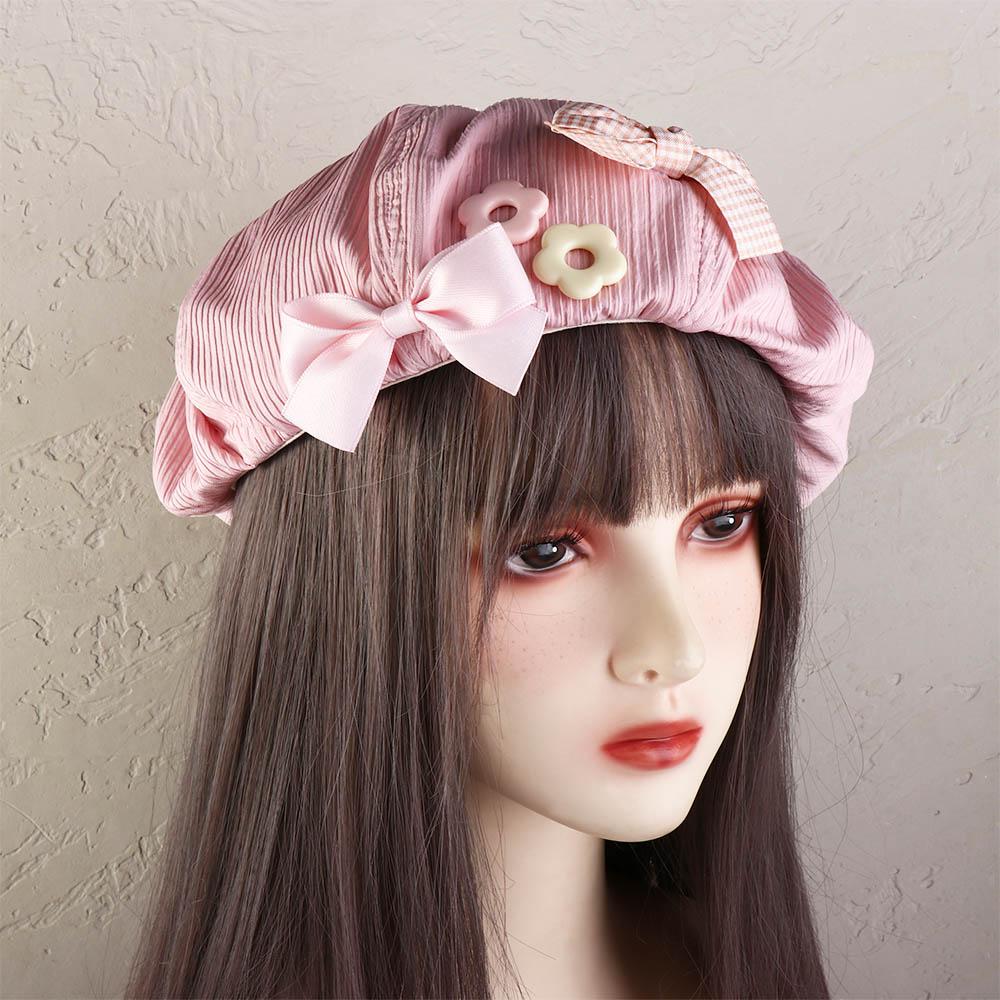 Cotton Octagonal Cap Y2k Painter Hat Sweet Bow Flower Beret  Autumn
