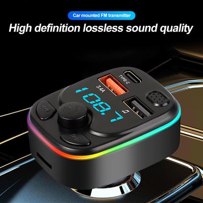 Автомобильный FM-передатчик Bluetooth 5.0 Type-C Dual USB 3.4A быстрое зарядное устройство со светодиодной подсветкой атмосферный свет MP3-плеер Lossless Music