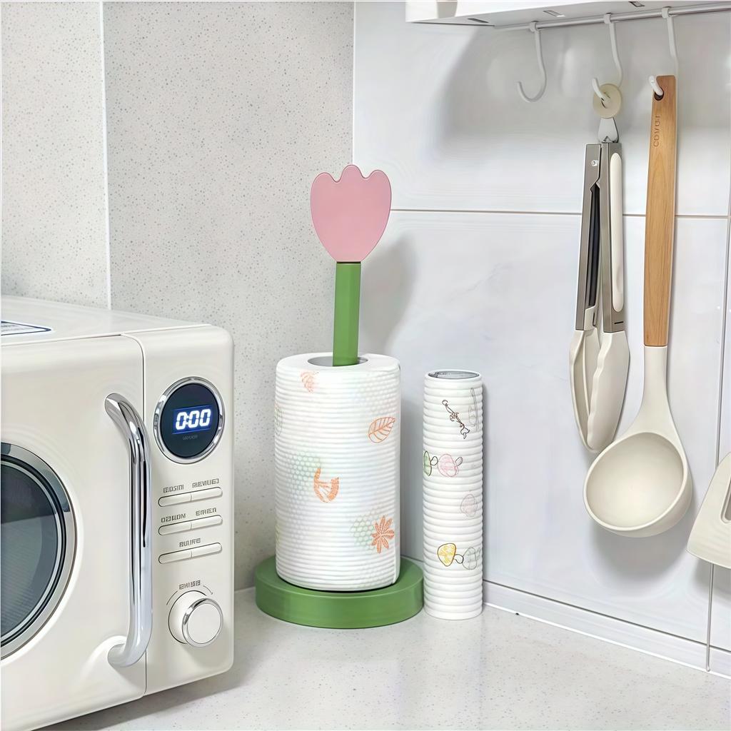 Tulip Wood Paper Towel Holder Kitchen Roll Paper Towel Holder Bathroom Tissue Vertical Stand Paper Towel Storage Holder