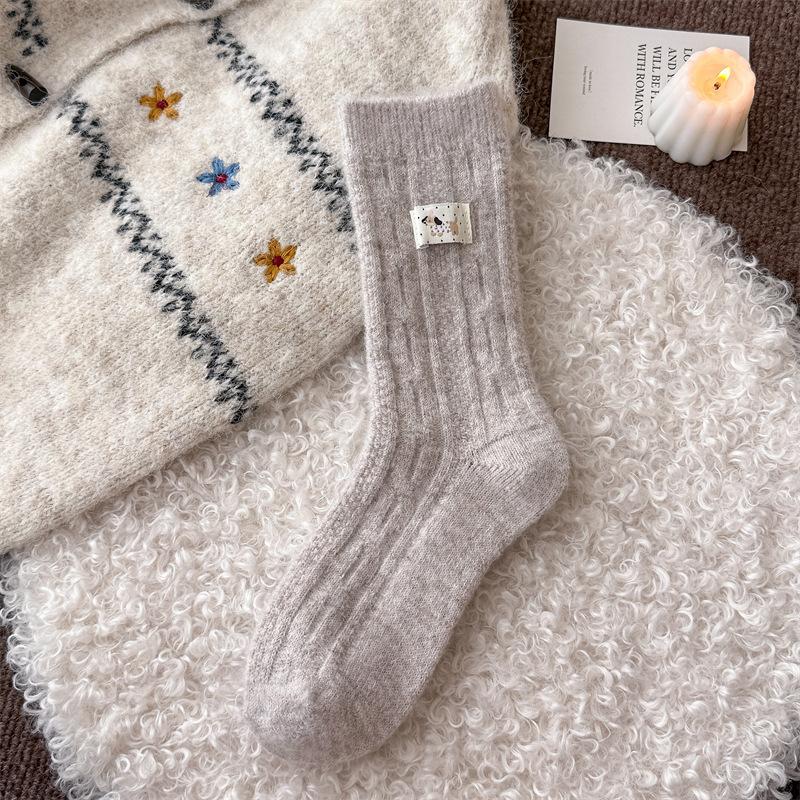 Шерсть Толстая Пряжа Тканевая Бирка Такса Собака Носки-Столбики Толстые Теплые Средние Носки Колледж Стиль Лунные Носки