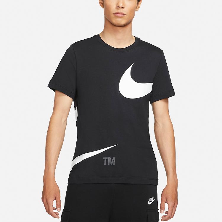 Nike Спортивная футболка с логотипом Double Swoosh с круглым вырезом, мужские топы, черные DD3350-010