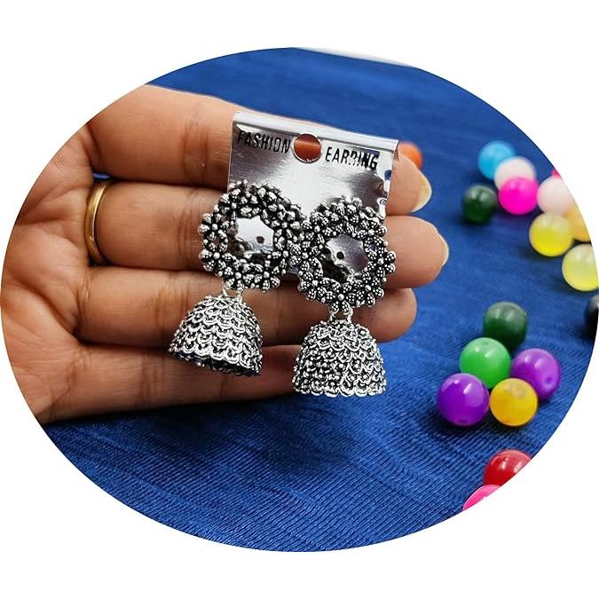 Модное новейшее традиционное окисленное серебро и антикварное золотое металлическое основание болтается и падает (КОМБО из 4) Серьги Джумки для женщин и девочек